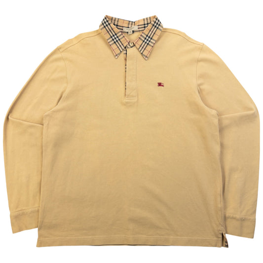 Vintage 2000s Burberry Nova Check Collar Long Sleeve Polo Shirt Size S | Small, Beige