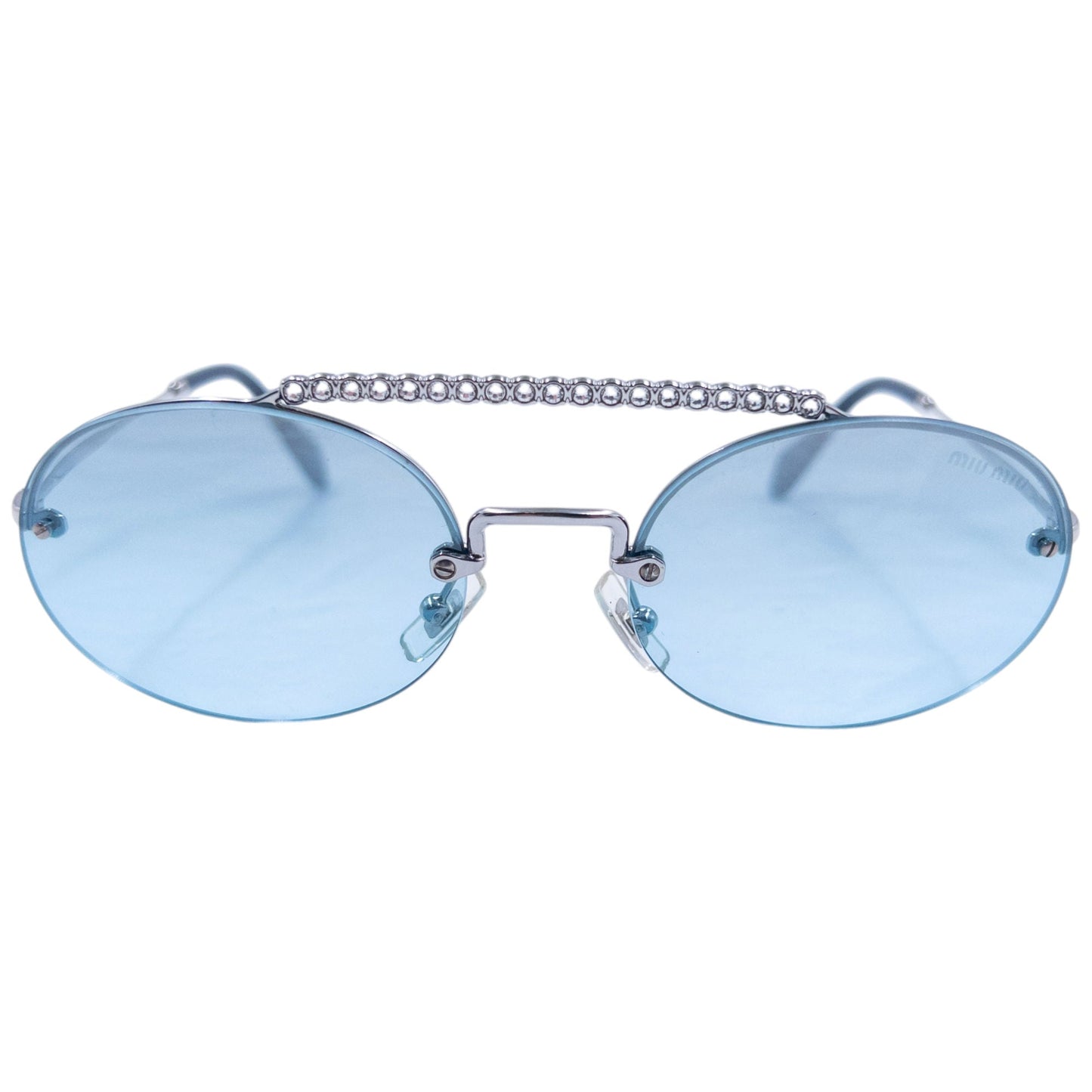 Miu Miu Bejewelled Rimless Sunglasses | O/S, Blue