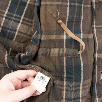 Vintage 2000s PPFM Zip Off Sleeve Convertible Jacket Size L | Large, Brown Plaid with Green Hood