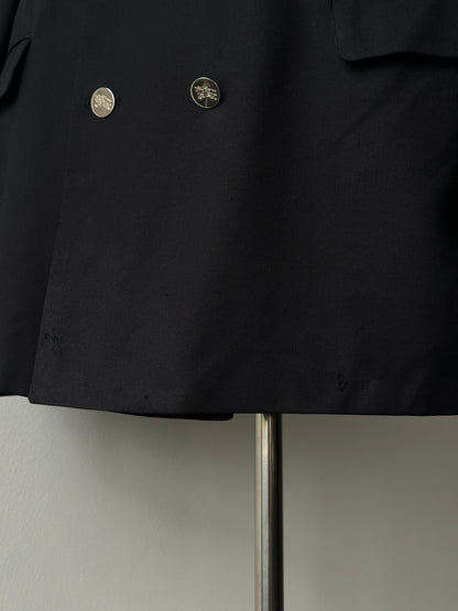 Burberry 1980s pure wool double-breasted blazer in size 46R, featuring classic button details and tailored fit.