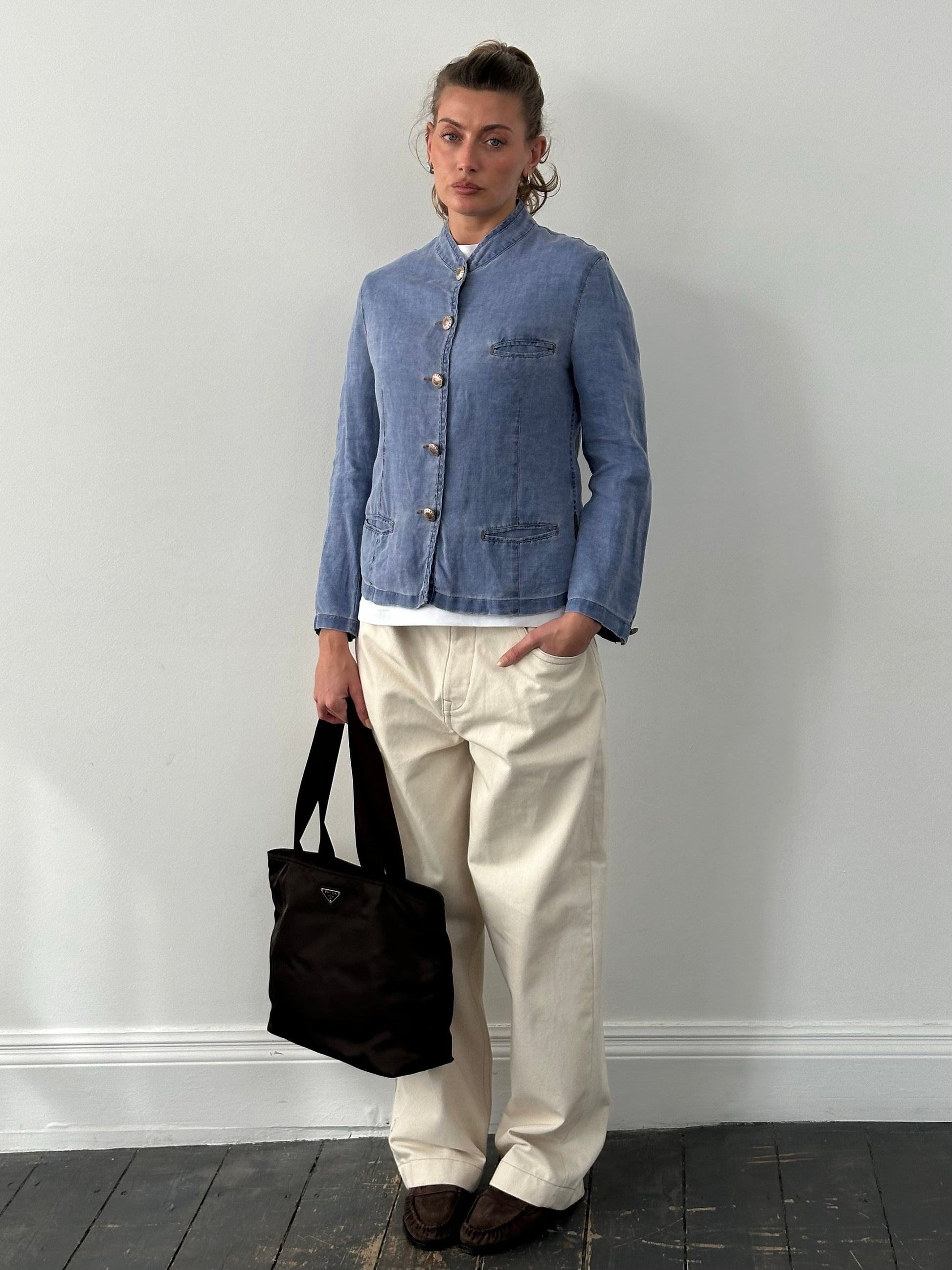 Armani Jeans 1990s Pure Linen Bespoke Button Jacket - S-M
