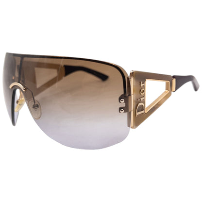 Vintage 2006 Dior Escrime 1 Shield Wraparound Sunglasses | O/S, Gold and Gradient Brown