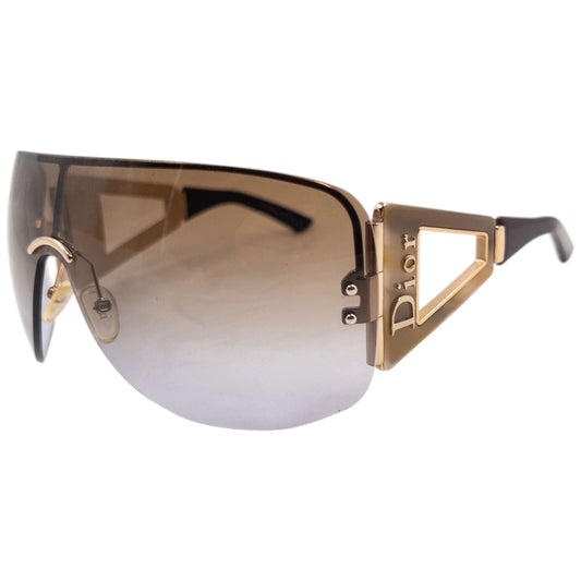 Vintage 2006 Dior Escrime 1 Shield Wraparound Sunglasses | O/S, Gold and Gradient Brown