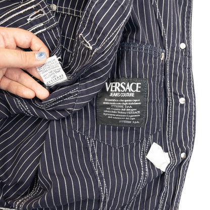 Vintage 2000s Versace Jeans Couture Striped Jacket Womens Size L | Large, Navy