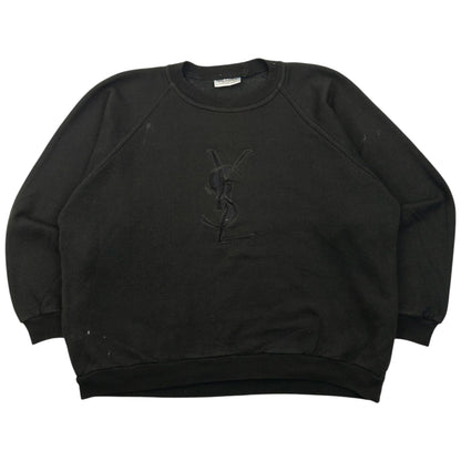 Vintage 80s YSL Yves Saint Laurent Embroidered Sweatshirt Size S | Small, Black