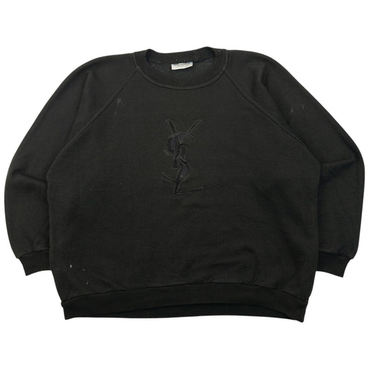 Vintage 80s YSL Yves Saint Laurent Embroidered Sweatshirt Size S | Small, Black