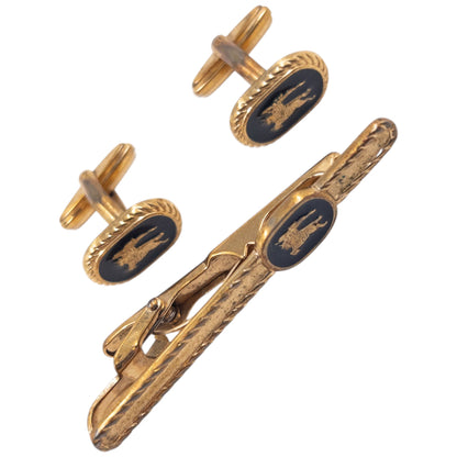 Vintage 90s Burberry Embossed Cufflinks & Tie Clip Set | O/S, Multicoloured