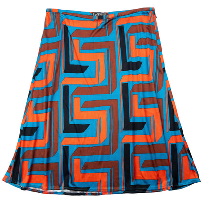 Vintage 90s Gianni Versace Couture Pattern Skirt Womens Size W27 | W28, Orange, Blue, Brown, Black