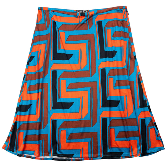 Vintage 90s Gianni Versace Couture Pattern Skirt Womens Size W27 | W28, Blue, Orange, Brown