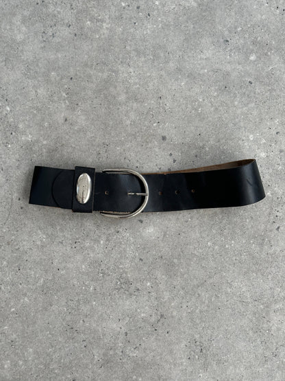 French Vintage 1990s Leather Chunky Belt - W23-28
