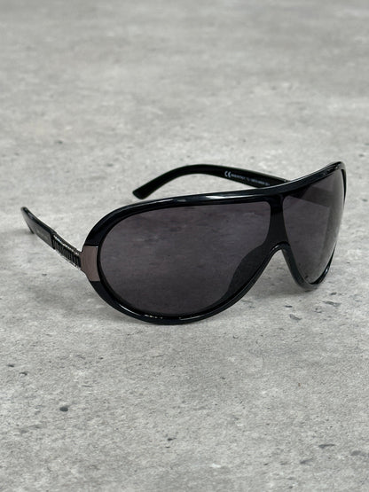 Valentino 2000s Crystal Bar Shield Logo Sunglasses