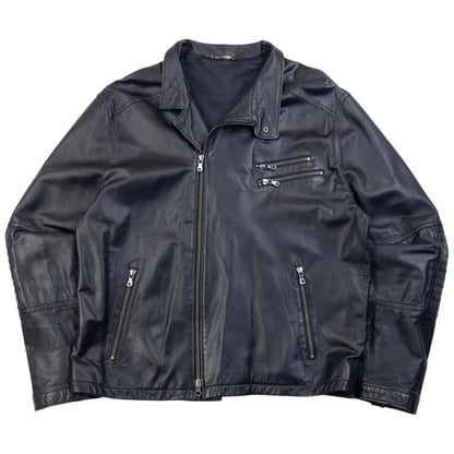 Vintage 2000s Versace Classic Zip Up Leather Jacket Size L | Large, Black