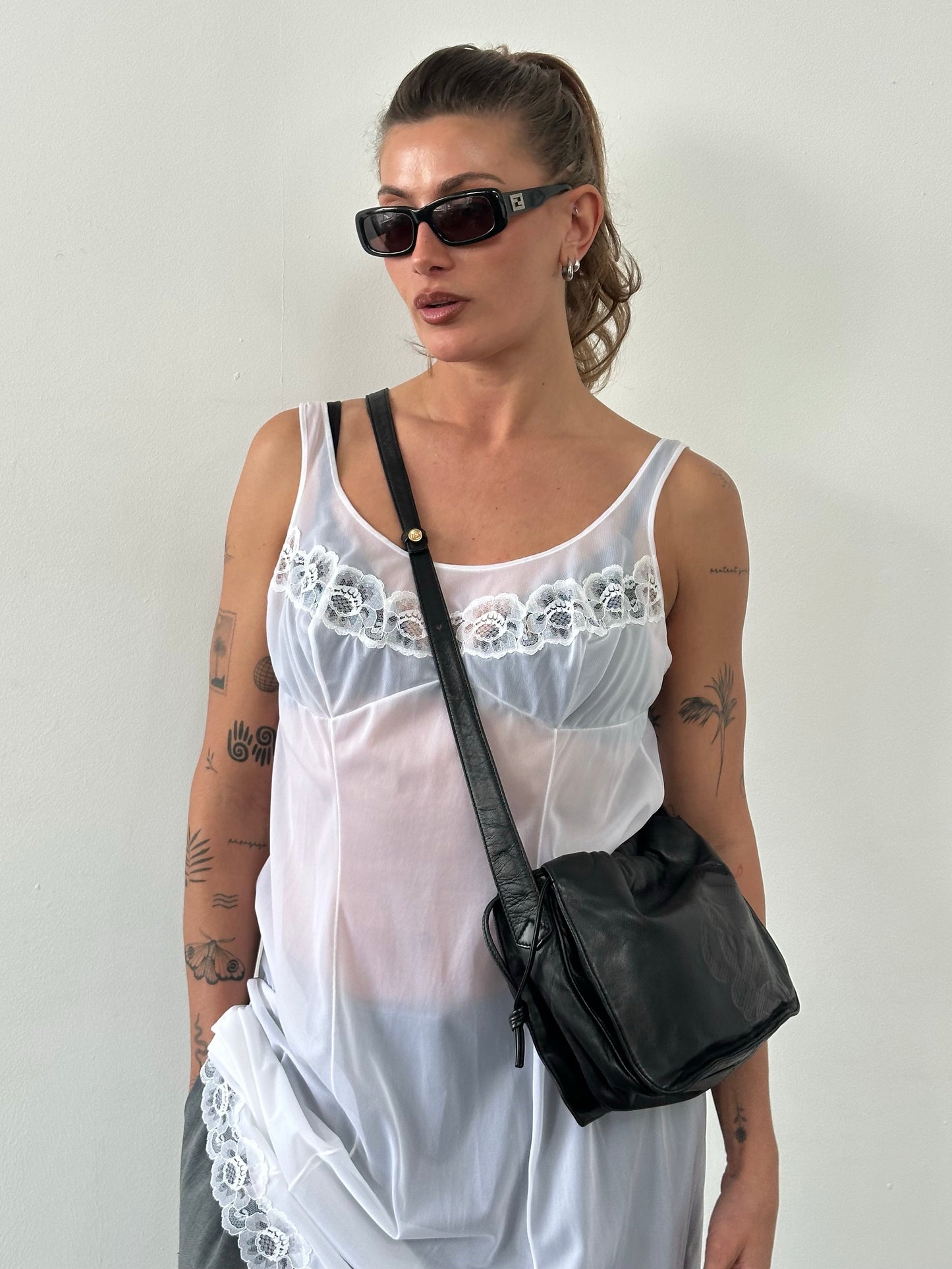 Italian Vintage 1990s Sheer Lace Sleeveless Dress - L