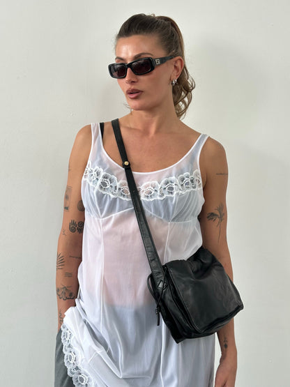Italian Vintage 1990s Sheer Lace Sleeveless Dress - L