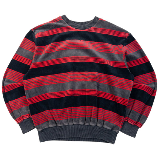 Vintage 80s YSL Yves Saint Laurent Striped Velour Sweatshirt Womens Size S | Small, Grey