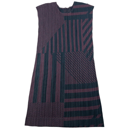 Vintage Pleats Please By Issey Miyake Pattern Mini Dress Womens Size M | Medium, Navy