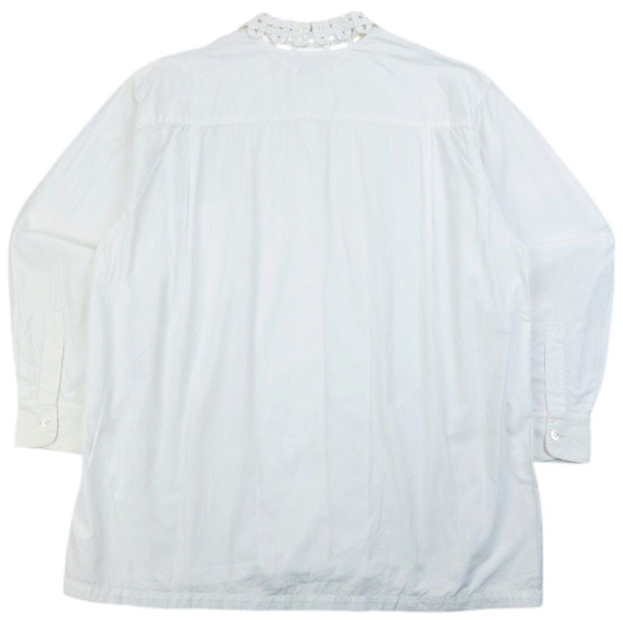 Vintage 80s Issey Miyake I.S. Crochet Collar Long Sleeve Button Up Shirt Size S | Small, White