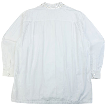 Vintage 80s Issey Miyake I.S. Crochet Collar Long Sleeve Button Up Shirt Size S | Small, White