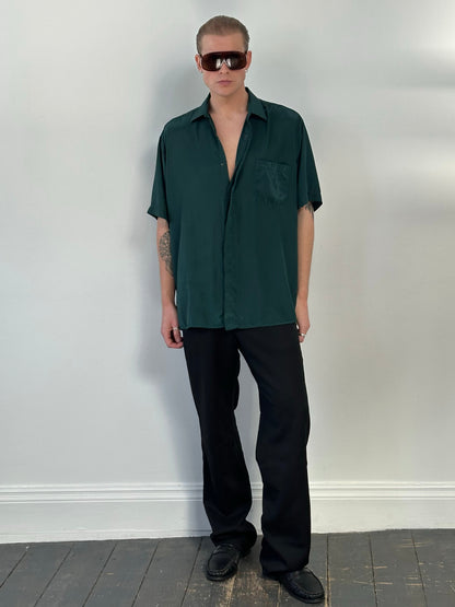 Christian Dior 1990s Pure Silk Short Sleeve Logo Shirt - XL