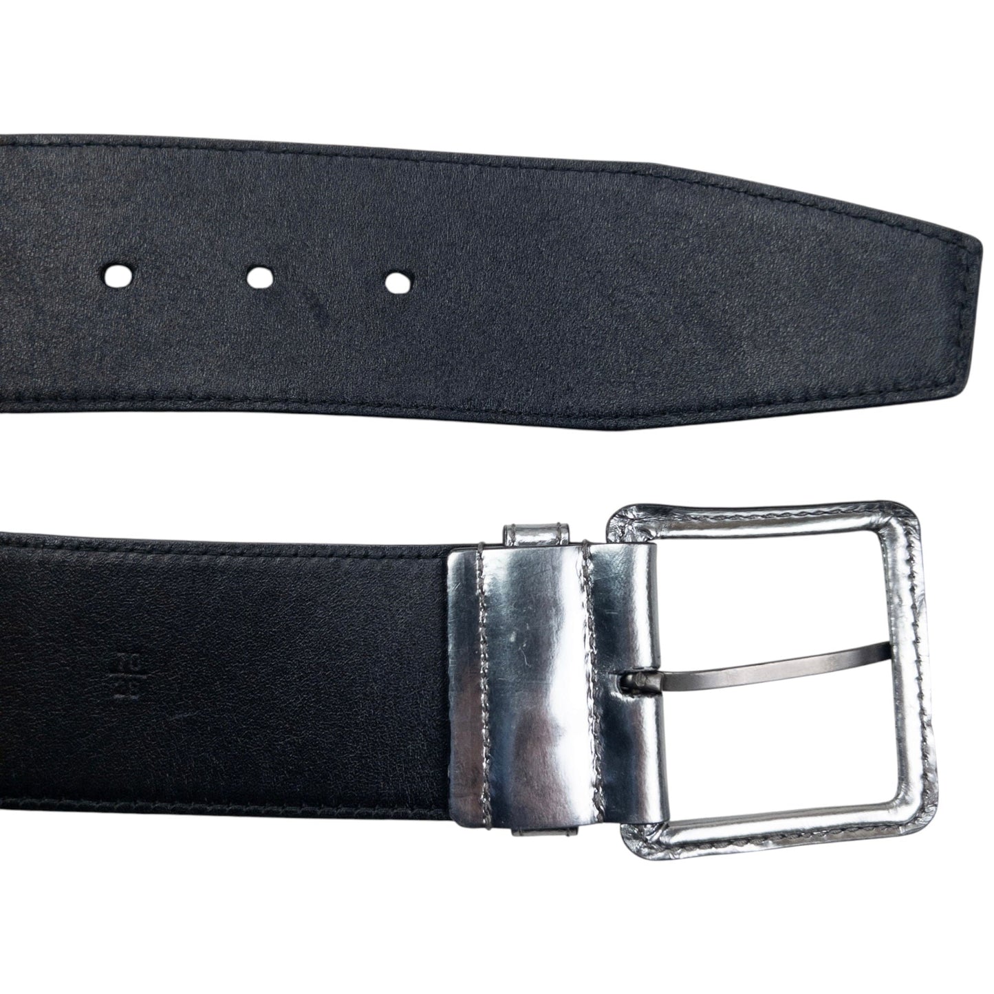 Vintage 2000s Miu Miu Metallic Leather Belt Size W26 | O/S, Grey