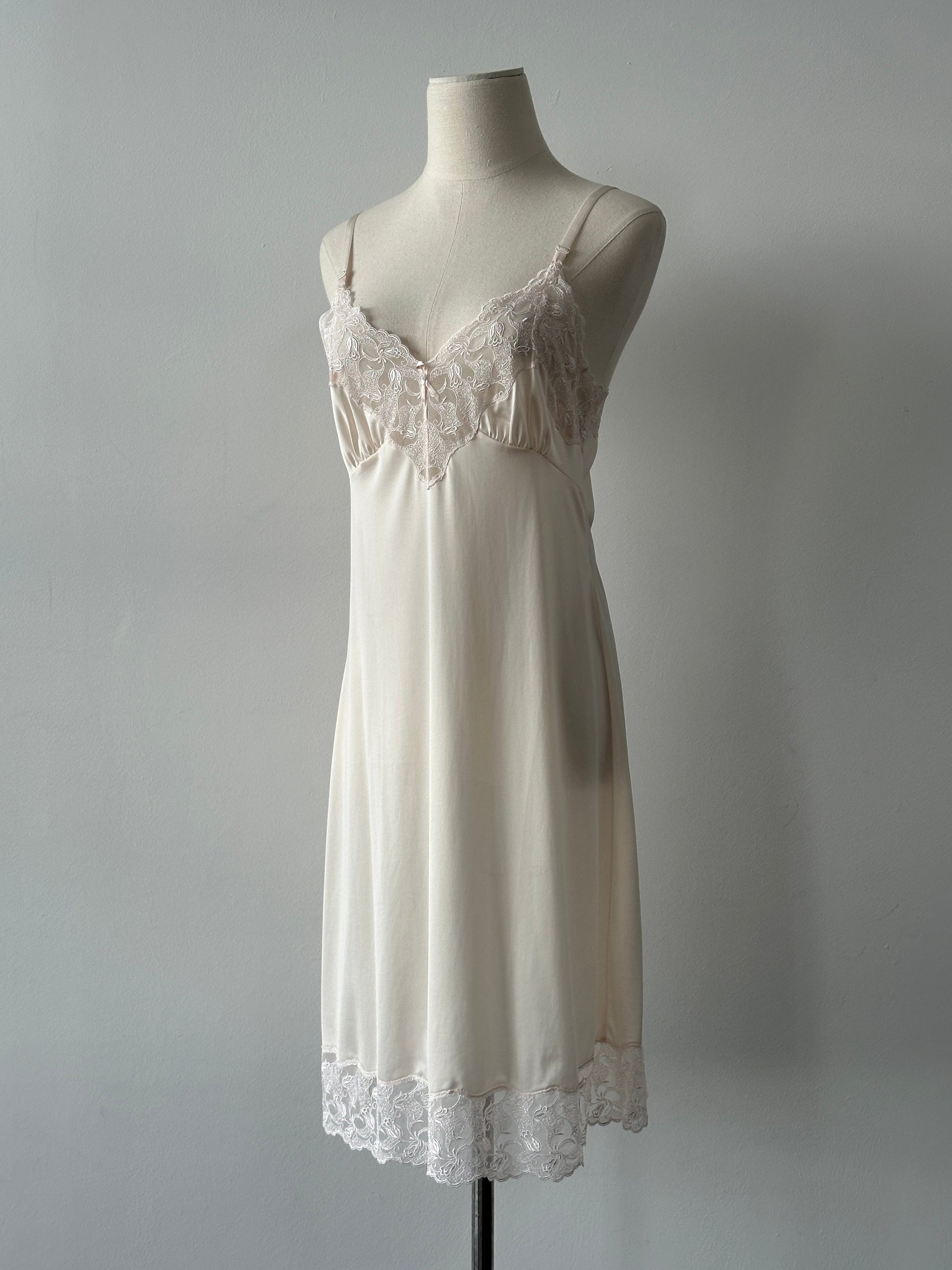 Vintage 1990s Satin Lace Midi Slip Dress - S-M