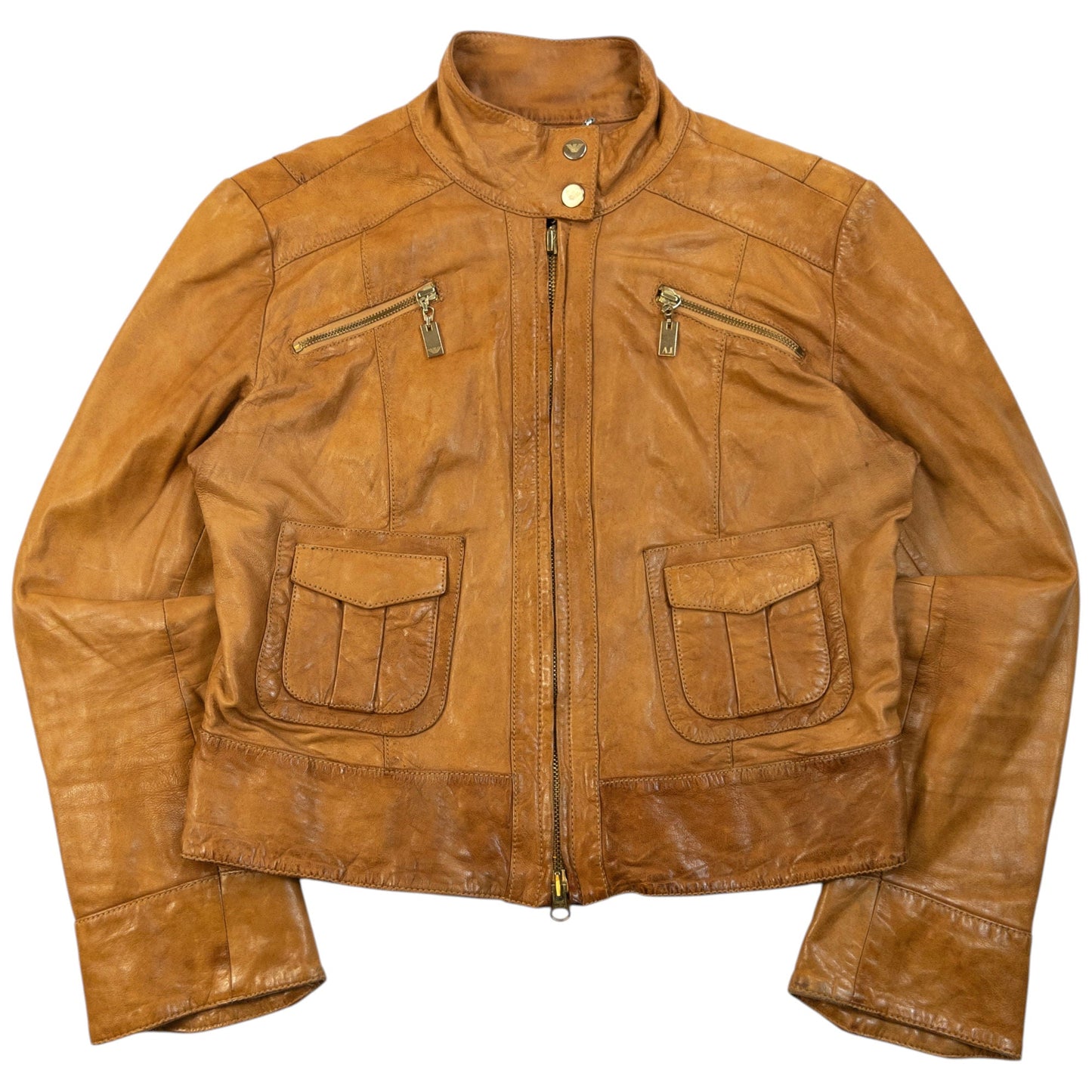 Vintage 2000s Armani Jeans Zip Up Leather Jacket Womens Size M | Medium, Brown