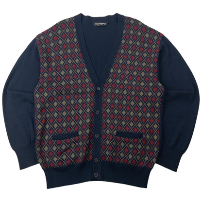 Vintage 90s YSL Yves Saint Laurent Argyle Cardigan Size L | Large, Navy