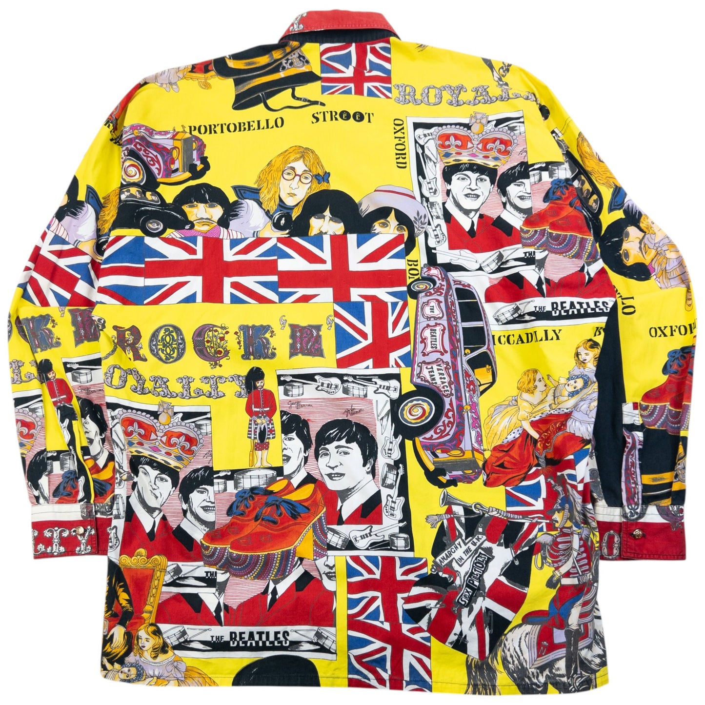 Vintage 90s Versace Jeans Couture Rock N Roll Royalty Print Button Up Shirt Size XL | XL, Multicolour