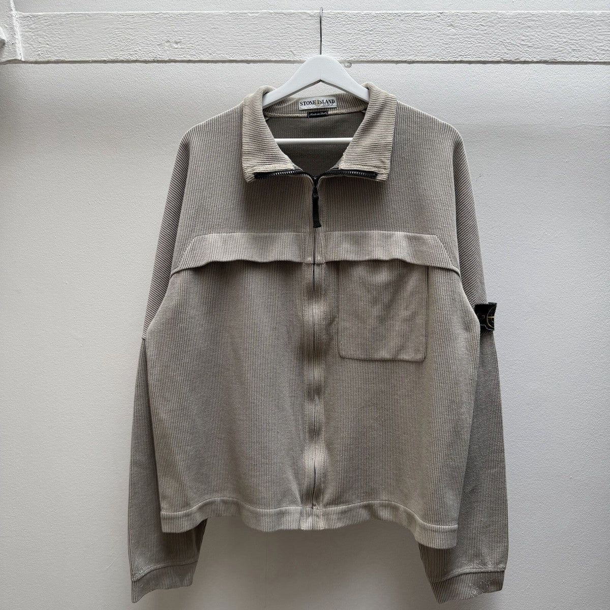 90’s Stone Island Full Zip Ribbed Jumper (XL) | Extra Large, Green