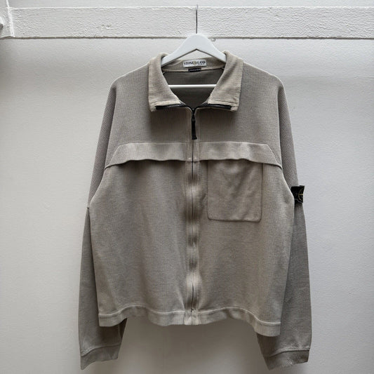 90’s Stone Island Full Zip Ribbed Jumper (XL) | Extra Large, Green