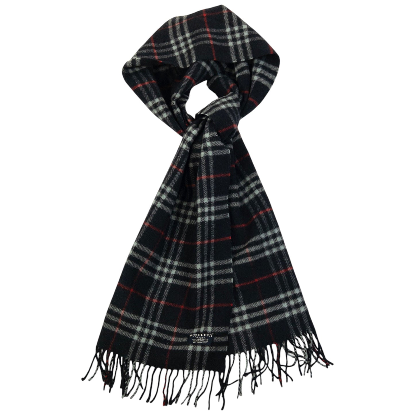 Vintage 2000s Burberry Nova Check Lambswool Tassel Scarf | O/S, Navy
