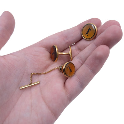 Vintage YSL Yves Saint Laurent Cuff Links and Tie Pin Set