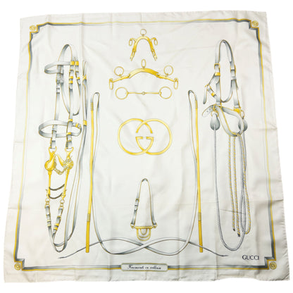 Vintage 80s Gucci Equestrian Horse Bit Harness Print Silk Scarf | O/S, Multicoloured