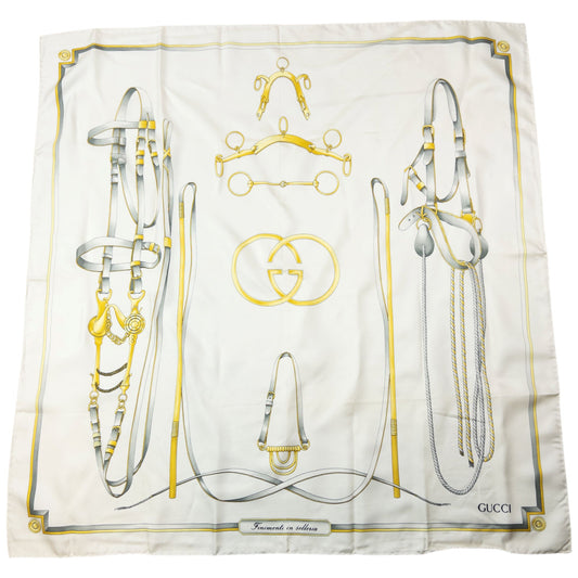 Vintage 80s Gucci Equestrian Horse Bit Harness Print Silk Scarf | O/S, Multicoloured
