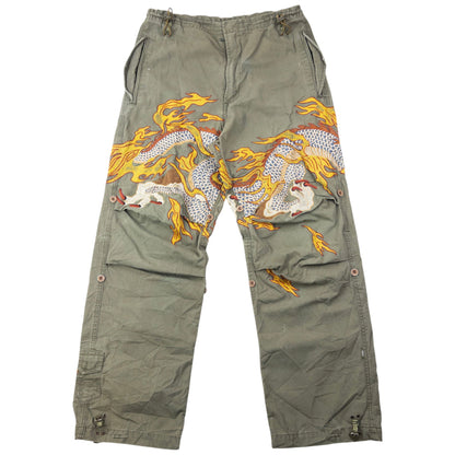 Vintage 2000s Maharishi Embroidered Dragon Roll Up Trousers Size S | Small, Multicoloured