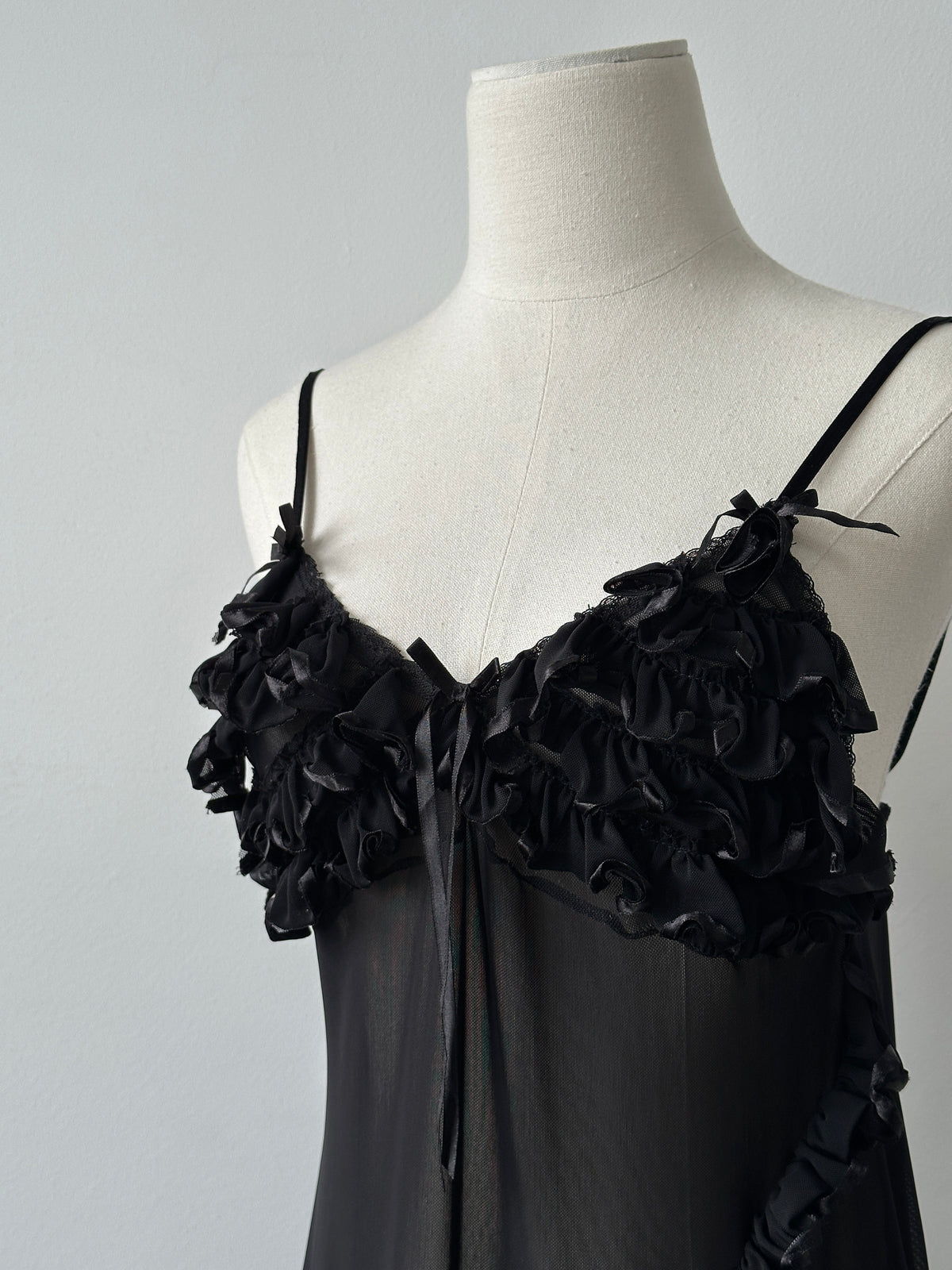 Vintage 2000s Sheer Ruffle Sleeveless Mini Dress - M
