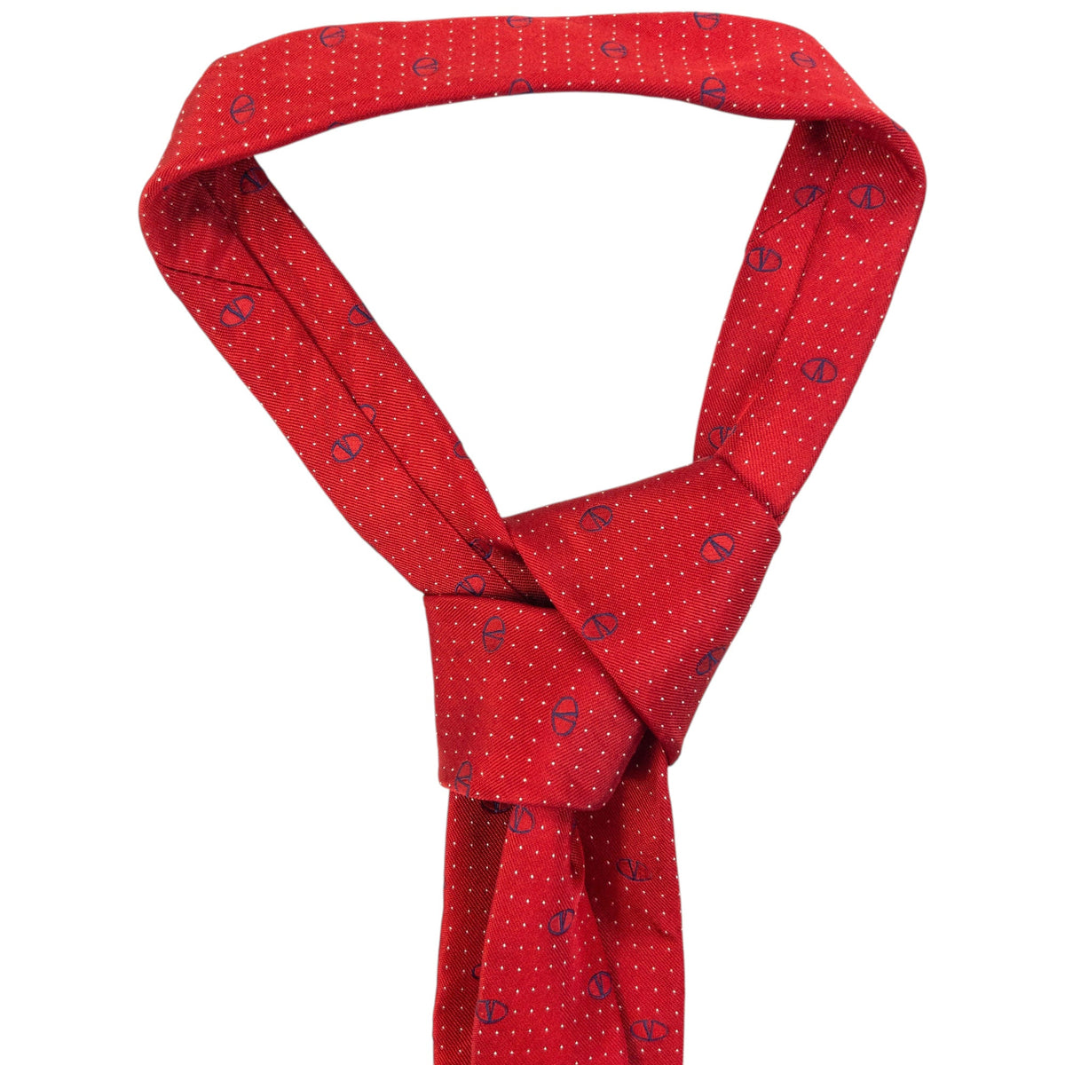 Vintage 90s Valentino Monogram Polka Dot Silk Tie | O/S, Red