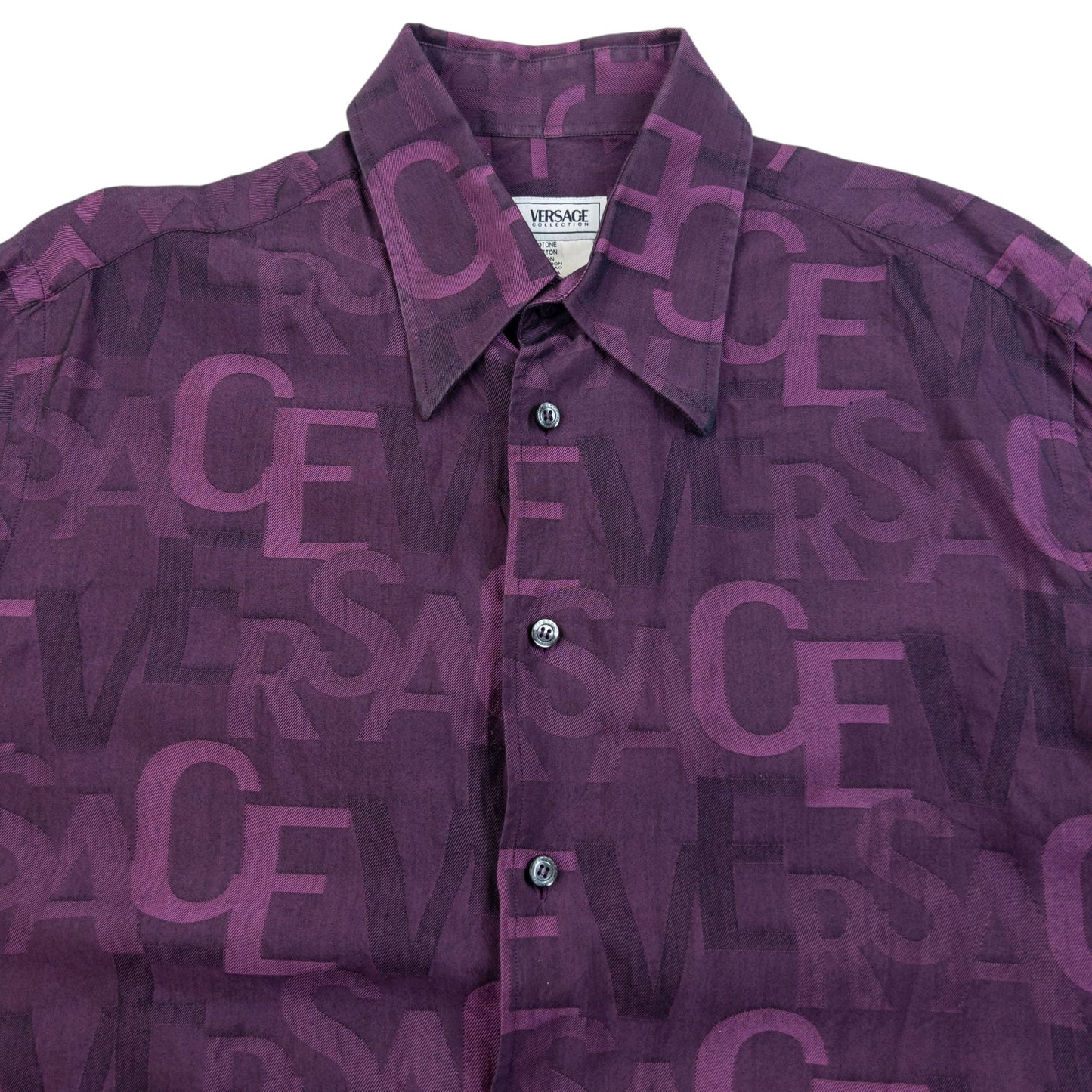 Vintage 2000s Versace Collection Monogram Long Sleeve Button Up Shirt Size M | Medium, Purple