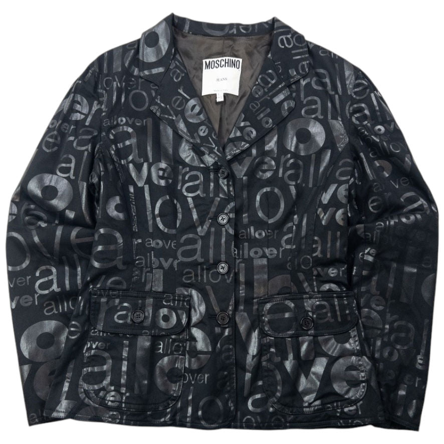 Vintage 90s Moschino Jeans Love All Over Jacket & Trousers Suit Set Womens Size M | Medium, Black