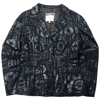 Vintage 90s Moschino Jeans Love All Over Jacket & Trousers Suit Set Womens Size M | Medium, Black