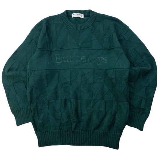 Vintage 90s Burberry Embroidered Wool Knit Jumper Size S | Small, Green