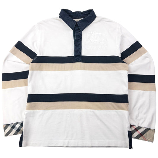 Vintage Burberry Striped Long Sleeve Rugby Polo Shirt Size S | Small, Red