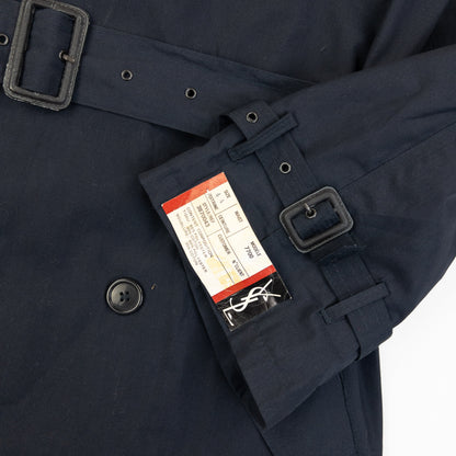 Vintage 80s YSL Yves Saint Laurent Belt Waist Trench Jacket Size S | Small, Navy