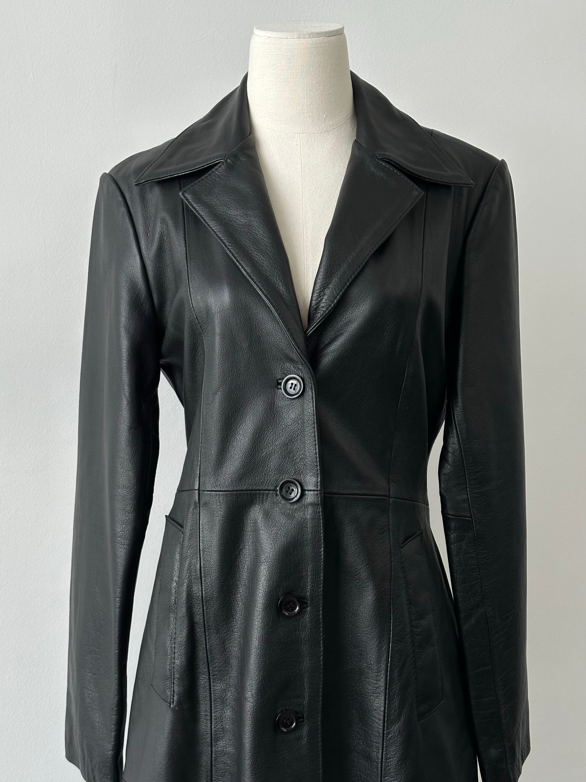 Vintage 1990s Floor Length Leather Trench Coat - S-M
