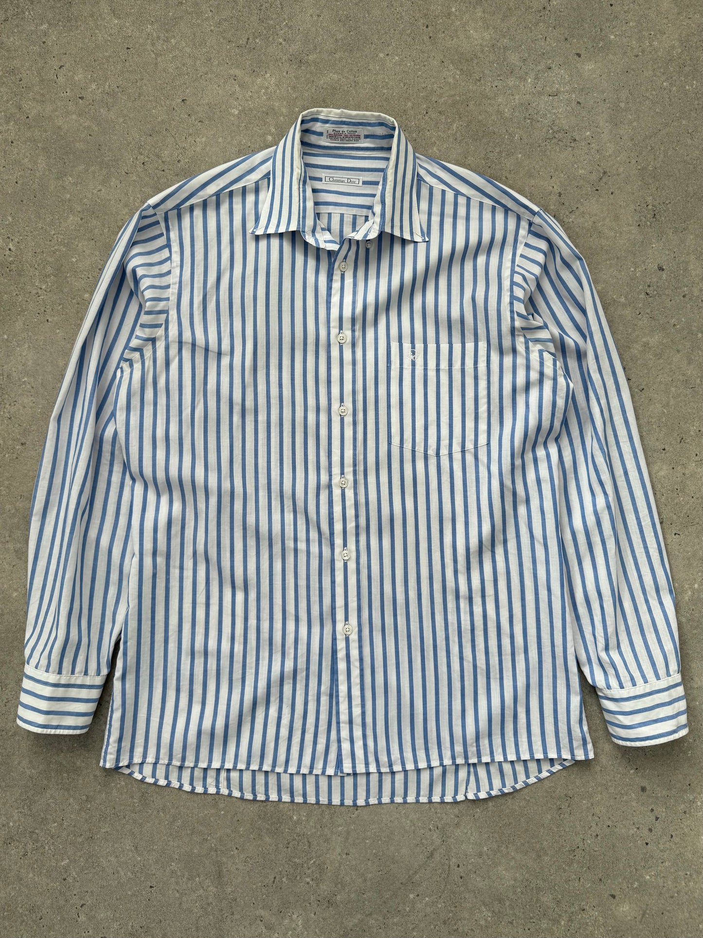 Christian Dior 1980s Cotton Striped Logo Shirt - L