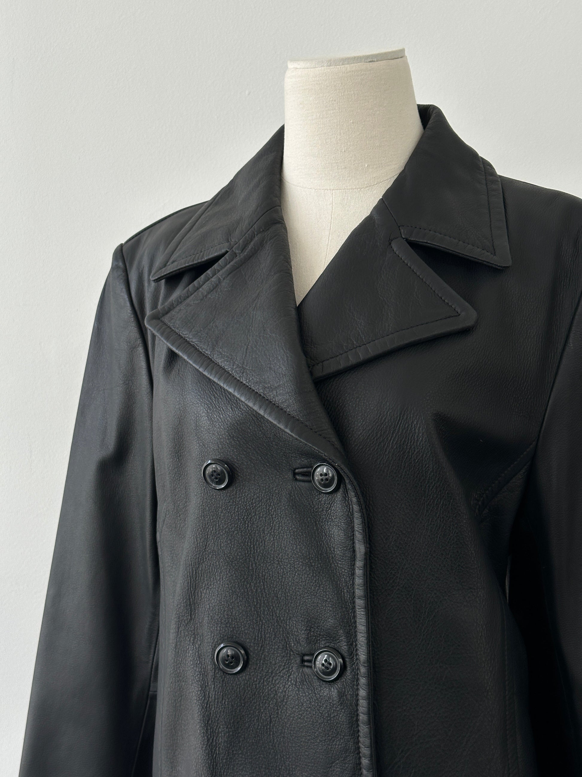 Vintage 1990s Cropped Double Breasted Leather Jacket - M