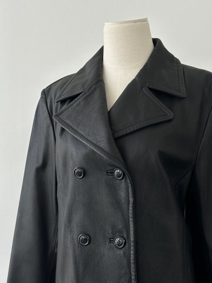 Vintage 1990s Cropped Double Breasted Leather Jacket - M