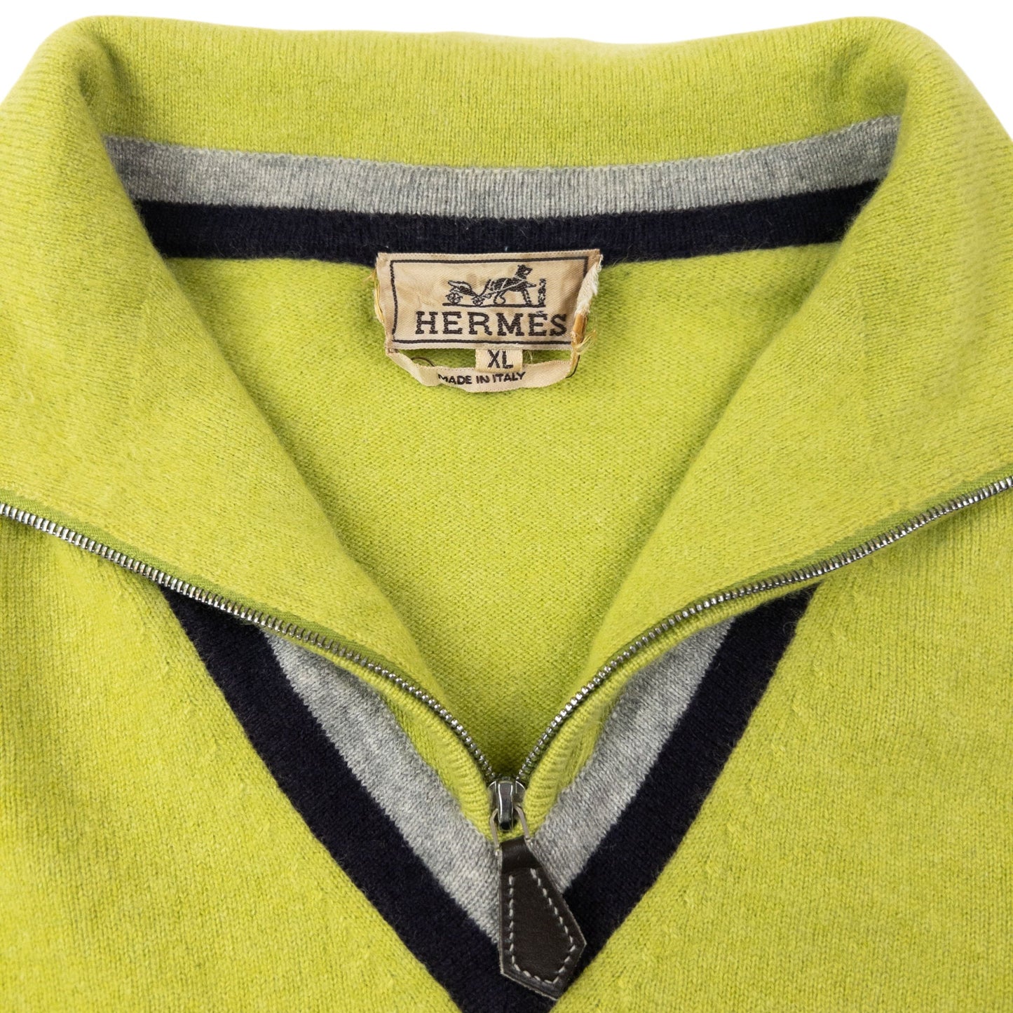 Vintage 90s Hermès Q Zip Cashmere Jumper Size XL | Medium, Green
