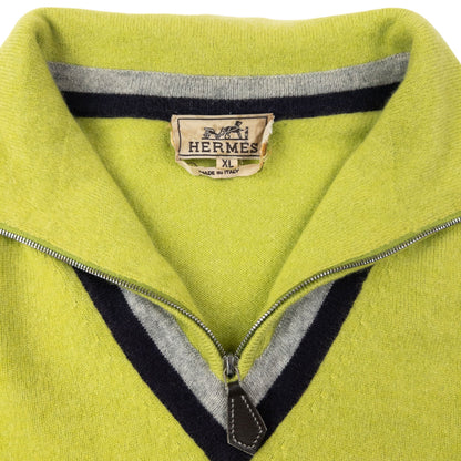 Vintage 90s Hermès Q Zip Cashmere Jumper Size XL | Medium, Green