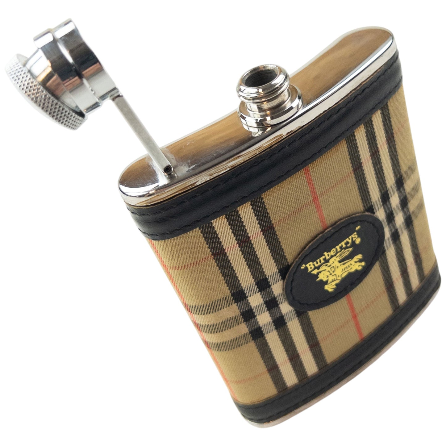 Vintage 90s Burberry Nova Check Steel Hip Flask | O/S, Beige, Black, Red